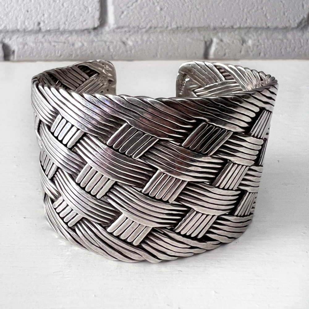 Huge VINTAGE Sterling Silver Mexico Woven Unisex Cuff